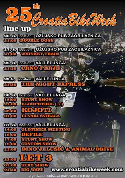 CROATIA BIKE WEEK SLAVI 25 GODINA! Energično za jubilarnu proslavu uz Let 3, Kojote, Crno perje i Dinu Jelusića!