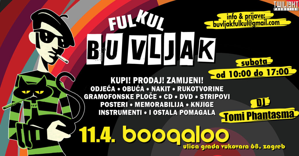 Plakat za Ful Kul Buvljak u Boogaloou 11. travnja uz DJ Tomija Phantasmu