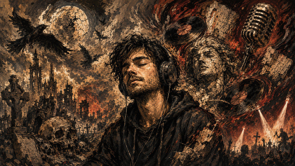 Ilustracija mračne glazbe i emocija koje izaziva metal