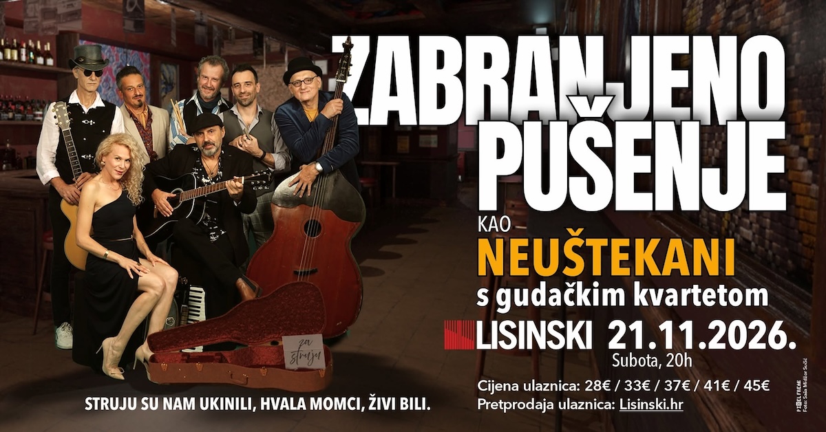 Zabranjeno pušenje kao Neuštekani nastupa uz gudački kvartet u Lisinskom 21. studenog 2026.