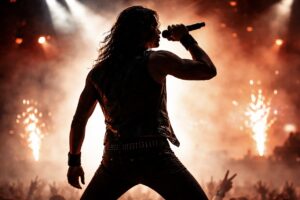 Najzgodniji metalci na svijetu -Silueta metal pjevača na koncertu