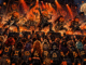 Jesenski rock i metal koncertni horoskop 2026 s horoskopskim znakovima u publici i pumpkin metal bendom na pozornici